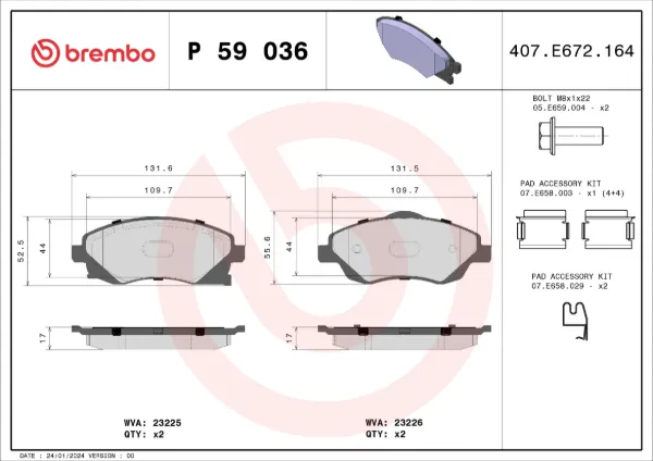 Sapatas do freio dianteiras de disco P59036 Brembo