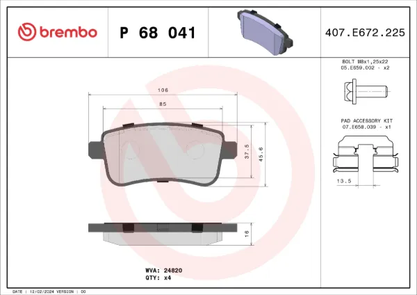 Sapatas do freio traseiras de disco P68041 Brembo