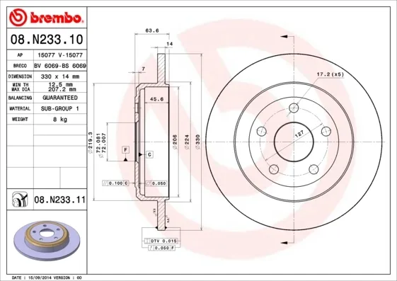 Disco do freio traseiro 08N23311 Brembo