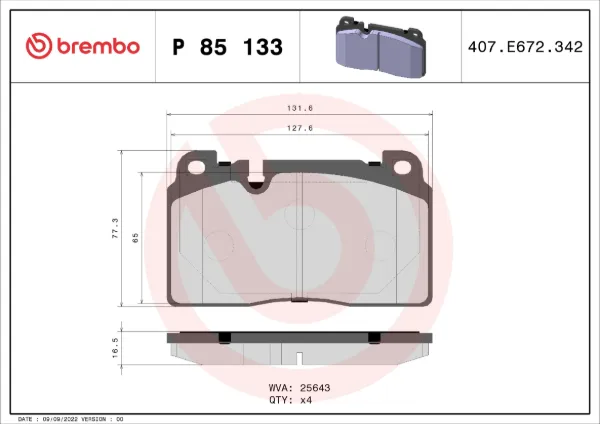 Sapatas do freio dianteiras de disco P85133 Brembo