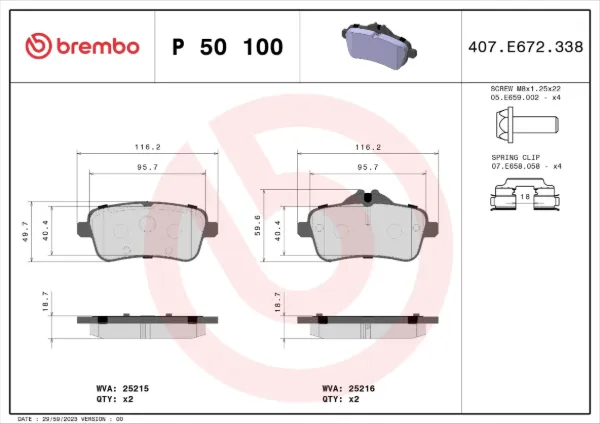 Sapatas do freio traseiras de disco P50100 Brembo