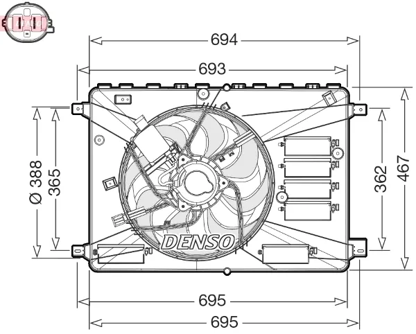 Ventilador elétrico de esfriamento montado (motor + roda de aletas) DER10010 Denso