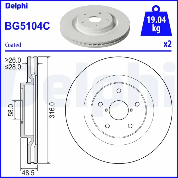 Disco do freio dianteiro BG5104C Delphi