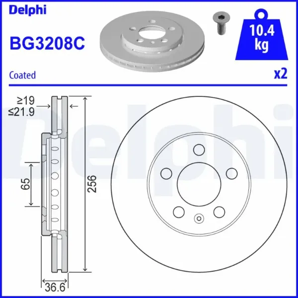 Disco do freio dianteiro BG3208C Delphi