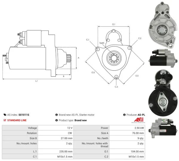 Motor de arranco S01011S As-pl