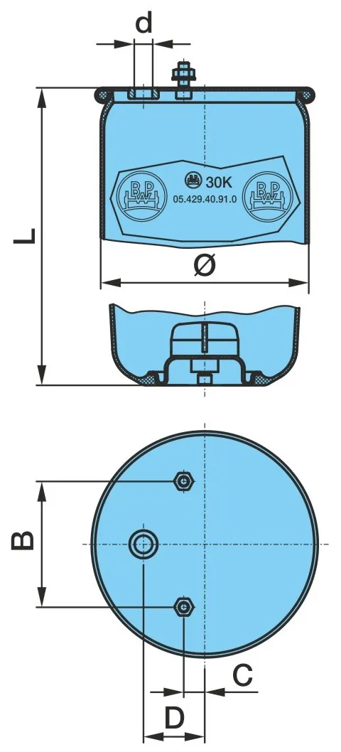 Coxim pneumático (suspensão de lâminas pneumática) do eixo 0542940910 BPW