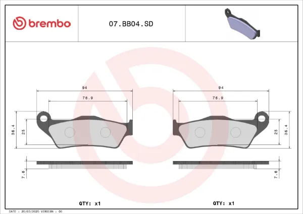Sapatas do freio traseiras de disco 07BB04SD Brembo