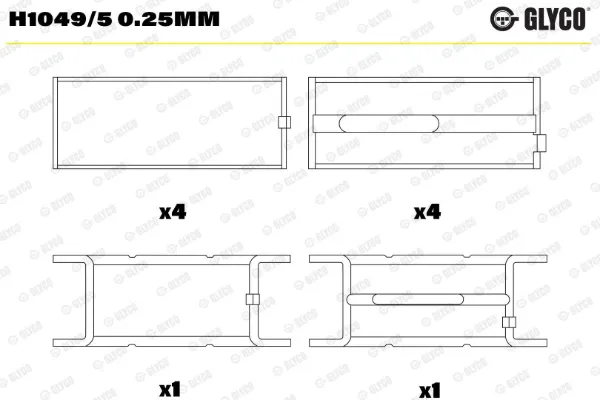 Folhas inseridas principais de cambota, kit, 1ª reparação ( + 0,25) 7300280 Fiat/Alfa/Lancia