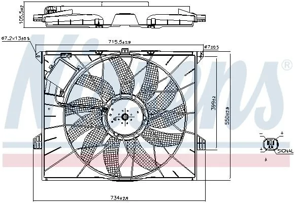 Difusor do radiador de esfriamento, montado com motor e roda de aletas 85955 Nissens