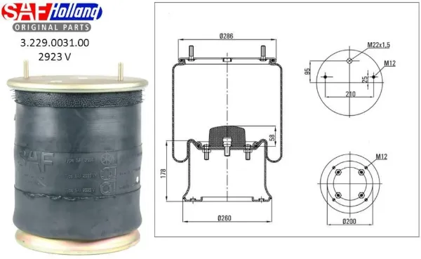 Coxim pneumático (suspensão de lâminas pneumática) do eixo traseiro 3229003100 SAF