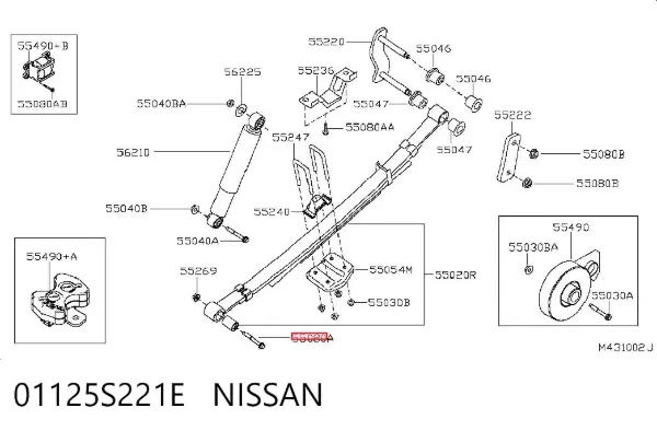 Parafuso dianteiro da suspensão de lâminas traseira 01125S221E Nissan/Infiniti