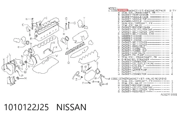 Kit de vedantes de motor completo 1010122J25 Nissan/Infiniti