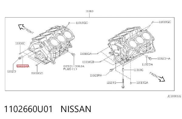 Vedante de rolha de panela de motor 1102660U01 Nissan/Infiniti