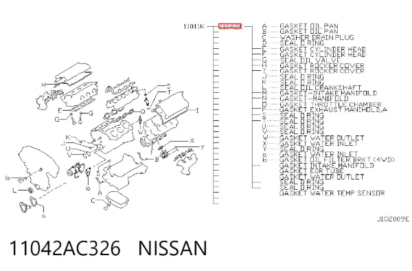 Kit superior de vedantes de motor 11042AC326 Nissan/Infiniti
