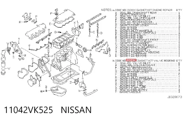 Kit superior de vedantes de motor 11042VK525 Nissan/Infiniti