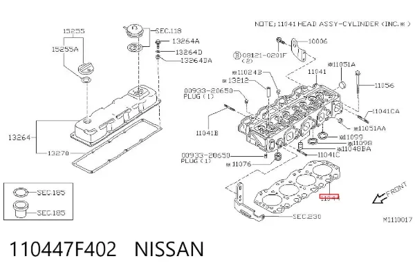 Vedante de cabeça de motor (CBC) 110447F402 Nissan/Infiniti