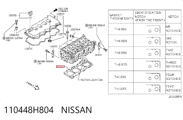 Vedante de cabeça de motor (CBC) 110448H804 Nissan/Infiniti