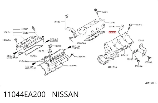 Vedante direito de cabeça de motor (CBC) 11044EA200 Nissan/Infiniti