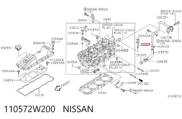 Parafuso de cabeça de motor (CBC) 110572W200 Nissan/Infiniti