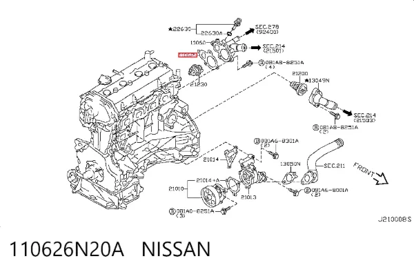 Vedante de caixa do termostato 110626N20A Nissan/Infiniti