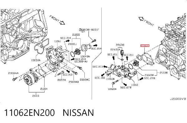 Vedante de caixa do termostato 11062EN200 Nissan/Infiniti
