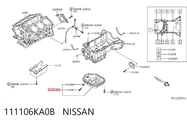 Panela de óleo de cárter do motor 111106KA0B Nissan/Infiniti