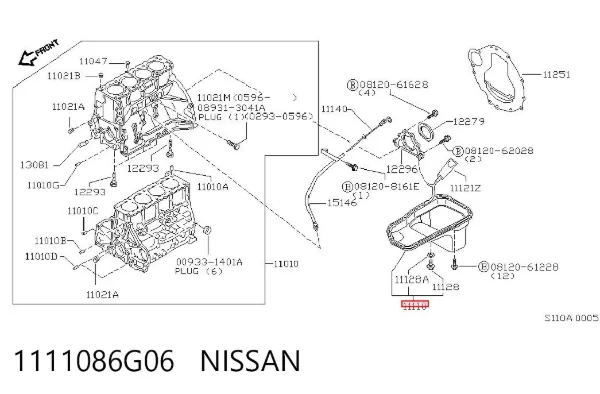 Panela de óleo de cárter do motor 1111086G06 Nissan/Infiniti
