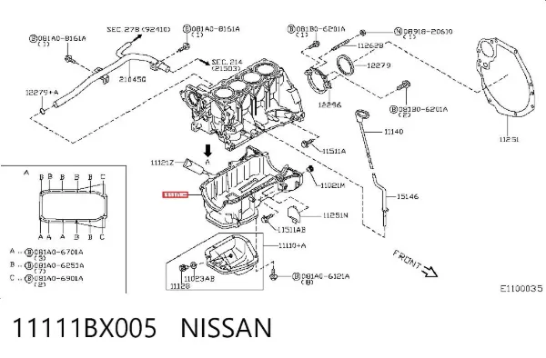 Panela de óleo de cárter do motor 11111BX005 Nissan/Infiniti