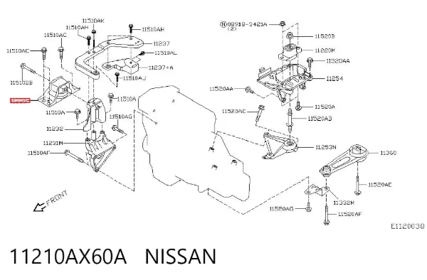 Coxim (suporte) dianteiro de motor 11210AX60A Nissan/Infiniti