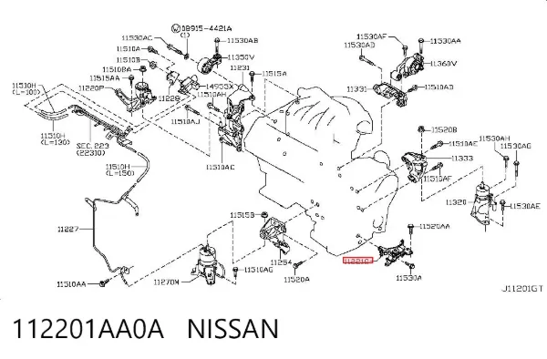 Consola de coxim (apoio) esquerda de motor 112201AA0A Nissan/Infiniti