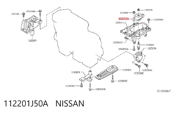 Coxim (suporte) esquerdo dianteiro de motor 112201J50A Nissan/Infiniti