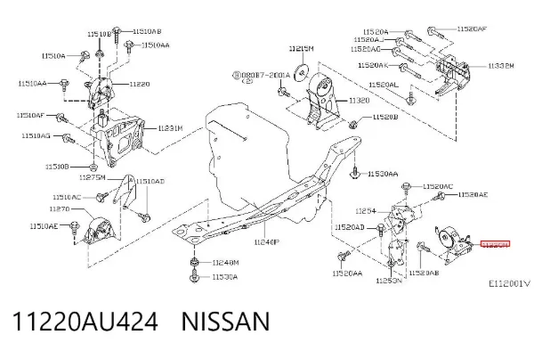 Coxim (suporte) esquerdo de motor 11220AU424 Nissan/Infiniti