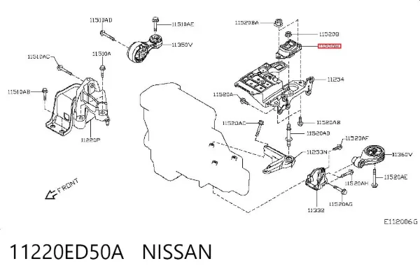 Coxim (suporte) esquerdo dianteiro de motor 11220ED50A Nissan/Infiniti