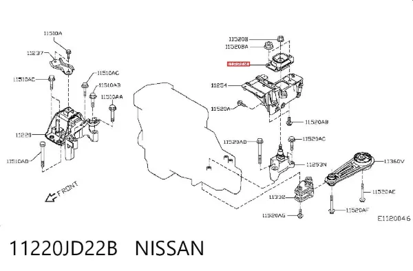 Coxim (suporte) esquerdo superior de motor 11220JD22B Nissan/Infiniti