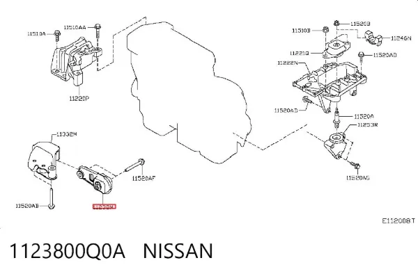 Coxim (suporte) traseiro de motor 1123800Q0A Nissan/Infiniti