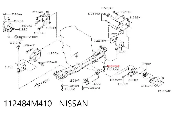Bucha de viga longitudinal dianteira de motor 112484M410 Nissan/Infiniti