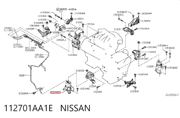 Coxim (suporte) dianteiro de motor 112701AA1E Nissan/Infiniti