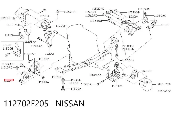 Coxim (suporte) dianteiro de motor 112702F205 Nissan/Infiniti
