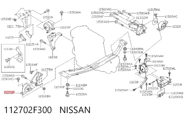 Coxim (suporte) dianteiro de motor 112702F300 Nissan/Infiniti