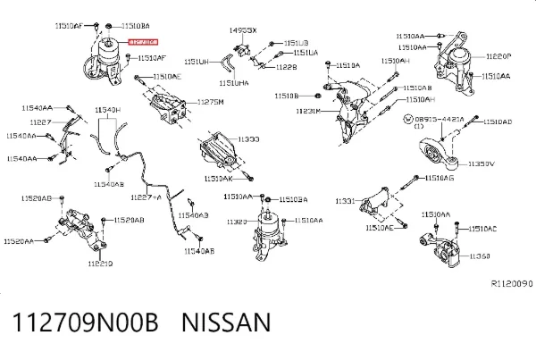 Coxim (suporte) dianteiro de motor 112709N00B Nissan/Infiniti
