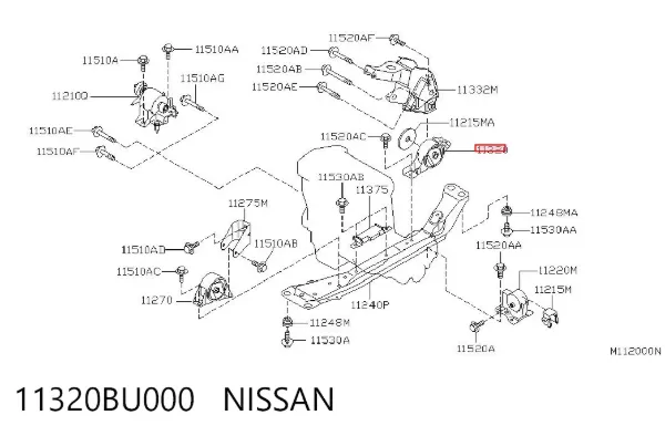 Coxim (suporte) traseiro de motor 11320BU000 Nissan/Infiniti