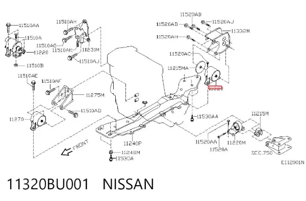 Coxim (suporte) traseiro de motor 11320BU001 Nissan/Infiniti