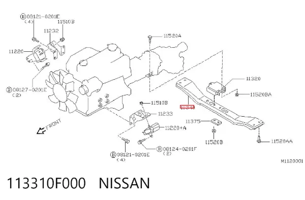 Viga de fixação da caixa de mudança 113310F000 Nissan/Infiniti
