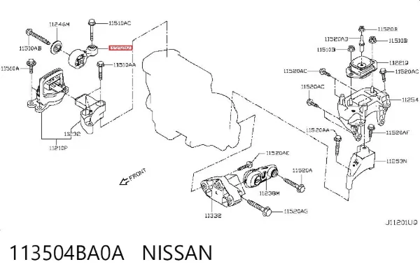 Coxim (suporte) direito superior de motor 113504BA0A Nissan/Infiniti
