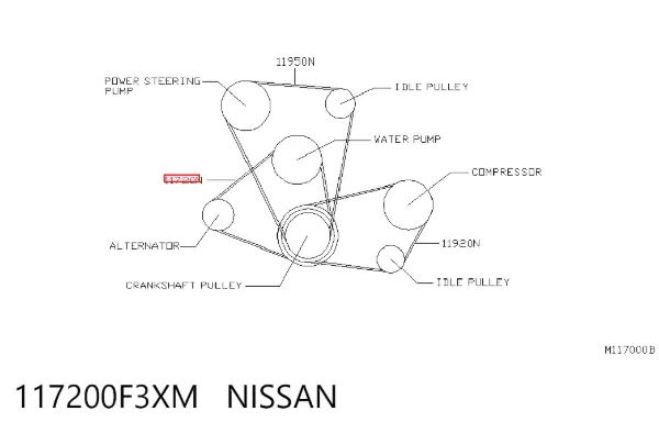 Correia dos conjuntos de transmissão 117200F3XM Nissan/Infiniti