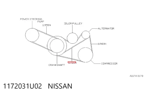 Correia dos conjuntos de transmissão 1172031U02 Nissan/Infiniti