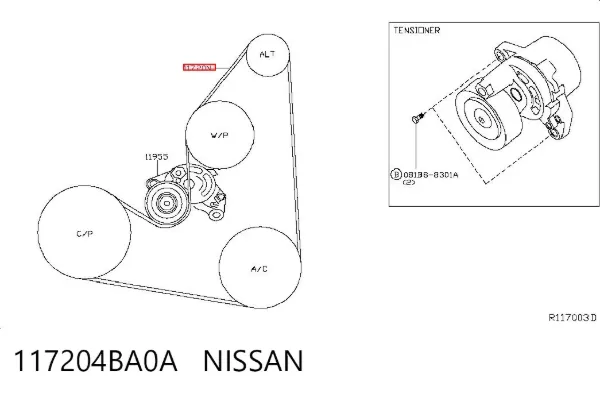 Correia dos conjuntos de transmissão 117204BA0A Nissan/Infiniti