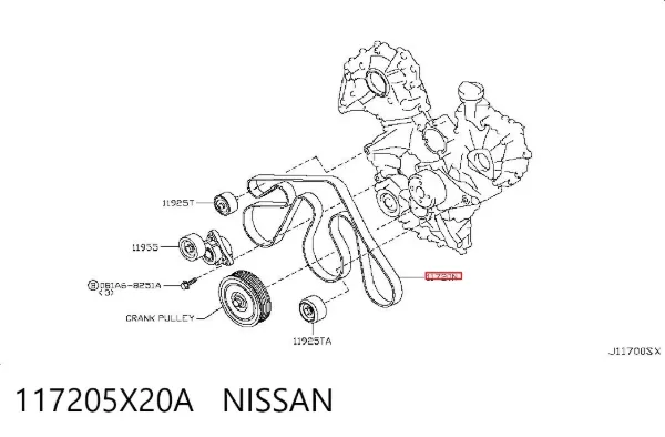 Correia dos conjuntos de transmissão 117205X20A Nissan/Infiniti