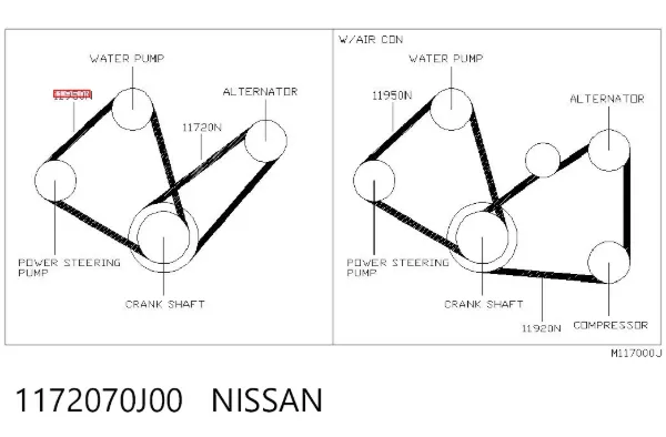 Correia dos conjuntos de transmissão 1172070J00 Nissan/Infiniti