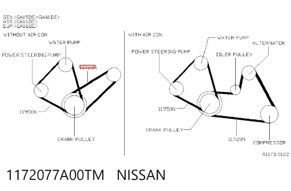 Correia dos conjuntos de transmissão 1172077A00TM Nissan/Infiniti